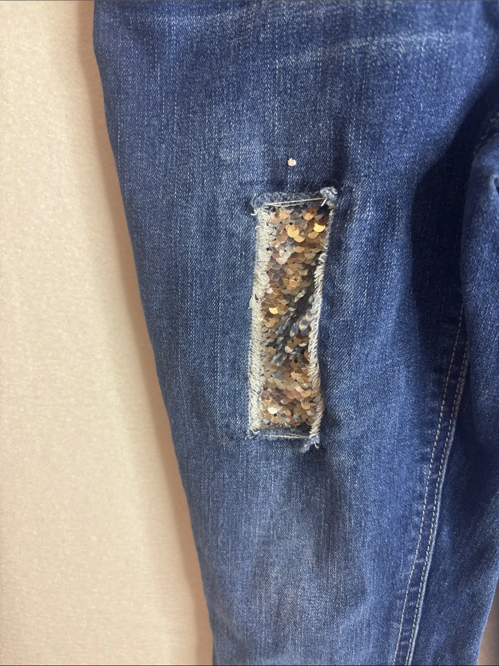 Justice Dark Blue Denim Overalls with Distressed Accents